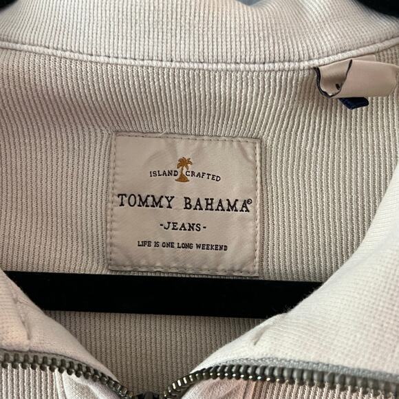 Tommy Bahama Jeans Quarter Zip Pullover Men’s Medium Beige 100% Cotton Resort - Picture 4 of 5